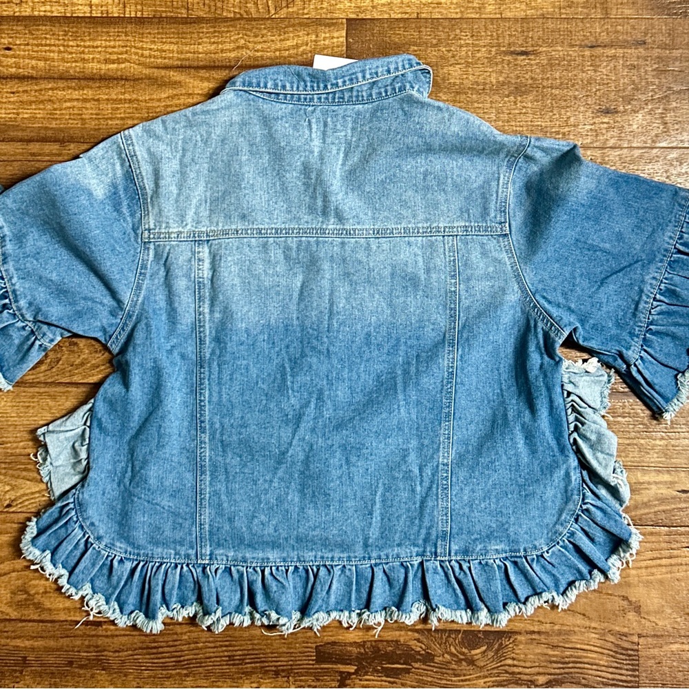 Hayden ~Medium/Large ~ Raw Edges W/ Ruffle Sleeves ~ Blue Denim Boho Jacket ~New - Picture 7 of 9
